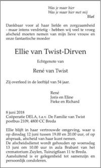 Rouwadvertentie Ellie van Twist